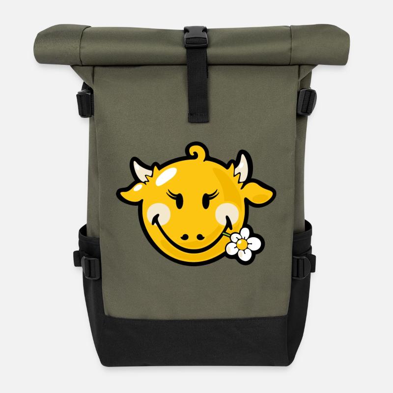 Smiley Cow - Roll Top Backpack - olive/black