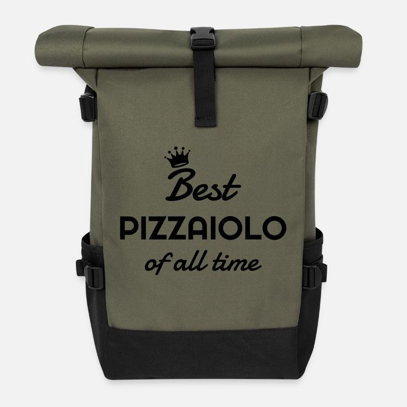 Pizza / pizzaiolo / Italien / Burger - Rolltop Rucksack - Olive/Schwarz