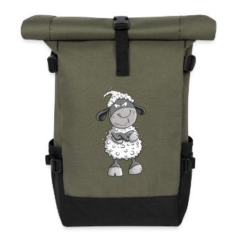 Nö Schaf I Nein Statement Comic Tiermotiv Fun - Rolltop Rucksack - Olive/Schwarz - Vorne