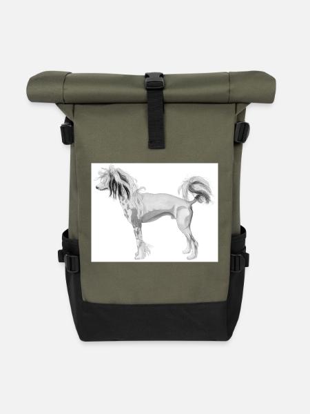 Chinesischer Schopfhundaufkleber - Rolltop Rucksack - Olive/Schwarz