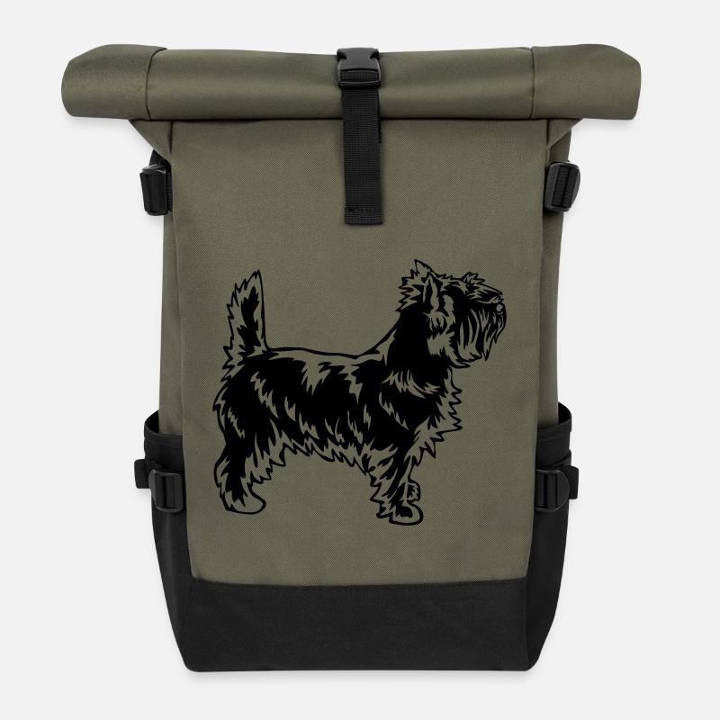 Cairn Terrier - Rolltop Rucksack - Olive/Schwarz