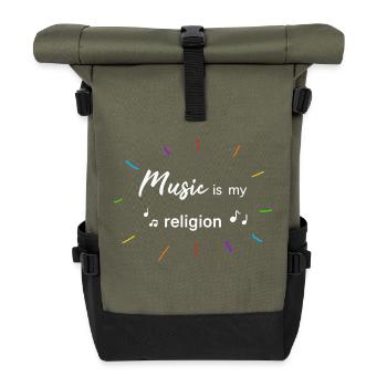 music is my religion Schriftfarbe weiß - Rolltop Rucksack - Olive/Schwarz - Vorne