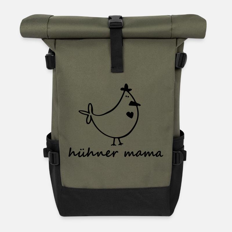 Hühner Mama - Huhn - Hahn - Rolltop Rucksack - Olive/Schwarz