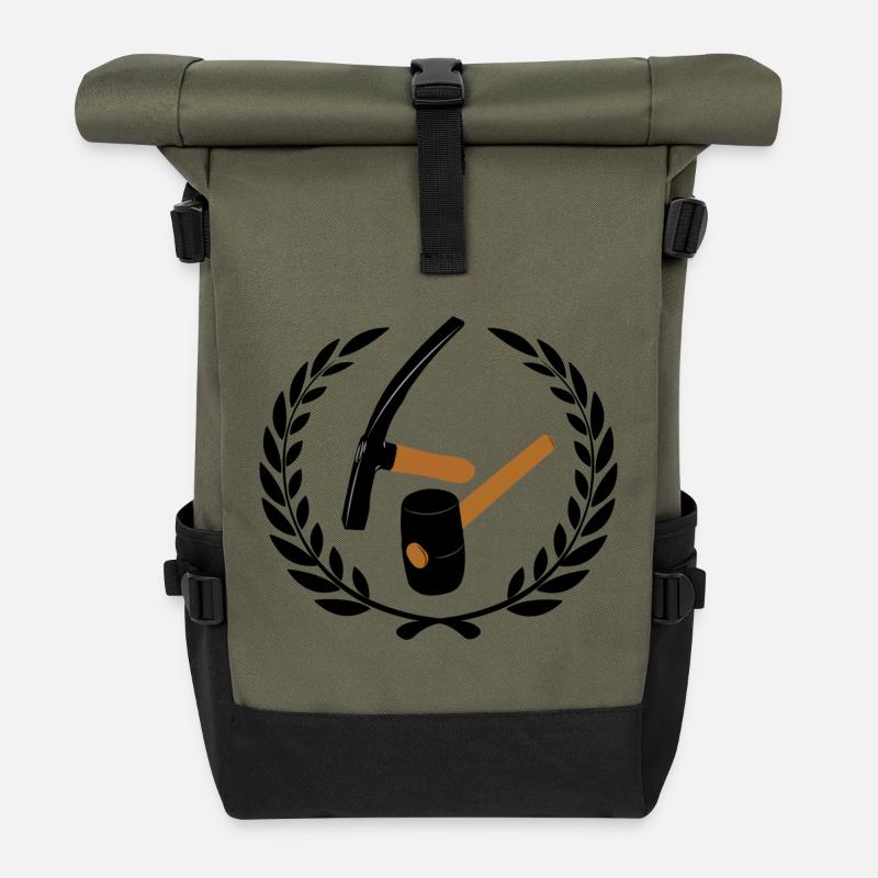 Pflastererlogo in Lorbeerkranzfarbe - Rolltop Rucksack - Olive/Schwarz