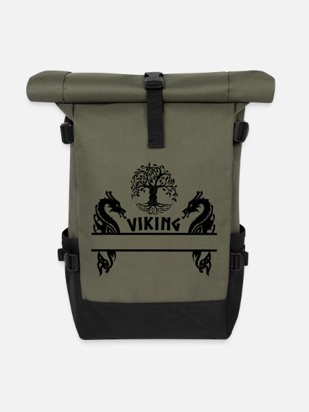 Wikinger-Namensschild Yggdrasil Wikinger - Rolltop Rucksack - Olive/Schwarz