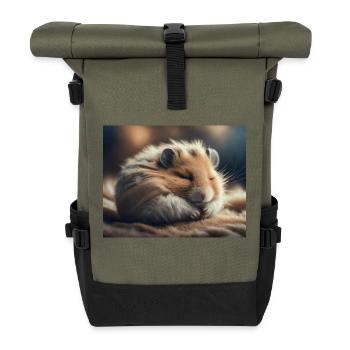 Niedliche Tiere im Winterschlaf – Hamster - Rolltop Rucksack - Olive/Schwarz - Vorne
