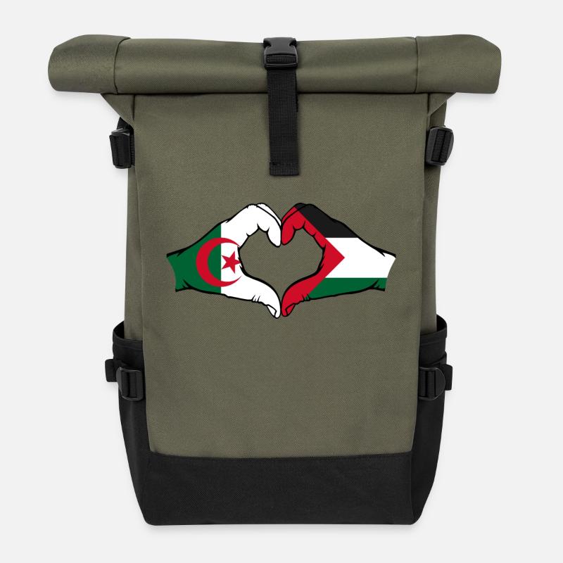 Algérie Palestine Forme de coeur avec les mains - Sac à dos roll top - olive/noir