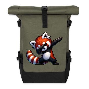 Roter Panda Dab – Kawaii Tanz Motiv - Rolltop Rucksack - Olive/Schwarz - Vorne