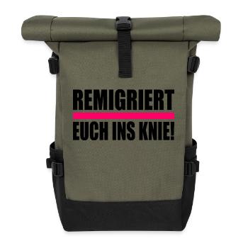 remigriert euch ins knie - Rolltop Rucksack - Olive/Schwarz - Vorne
