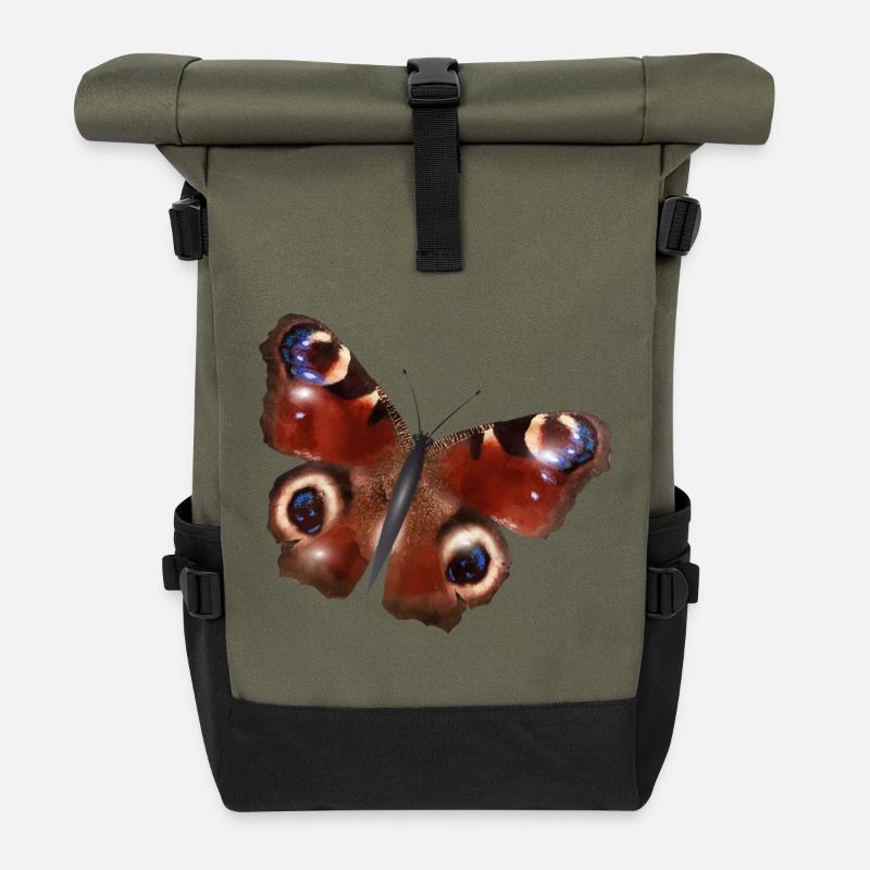 wunderschöne Tagpfauenauge Schmetterling - Rolltop Rucksack - Olive/Schwarz