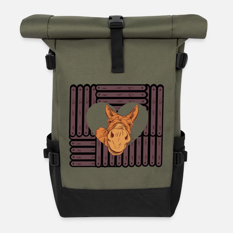 Muli Esel Huftier Herz Herzen Valentinstag - Rolltop Rucksack - Olive/Schwarz