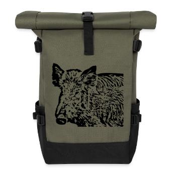 Wild boar Wild boar Pig Sow Pigs - Roll Top Backpack - olive/black - Front