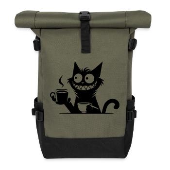 Drôle de chat souriant avec une tasse à café pour vous - Sac à dos roll top - olive/noir - Devant