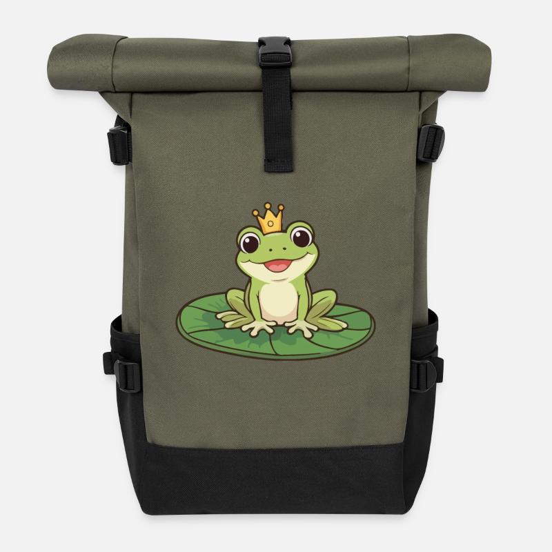 Froschkönig auf einer Seerose - Rolltop Rucksack - Olive/Schwarz