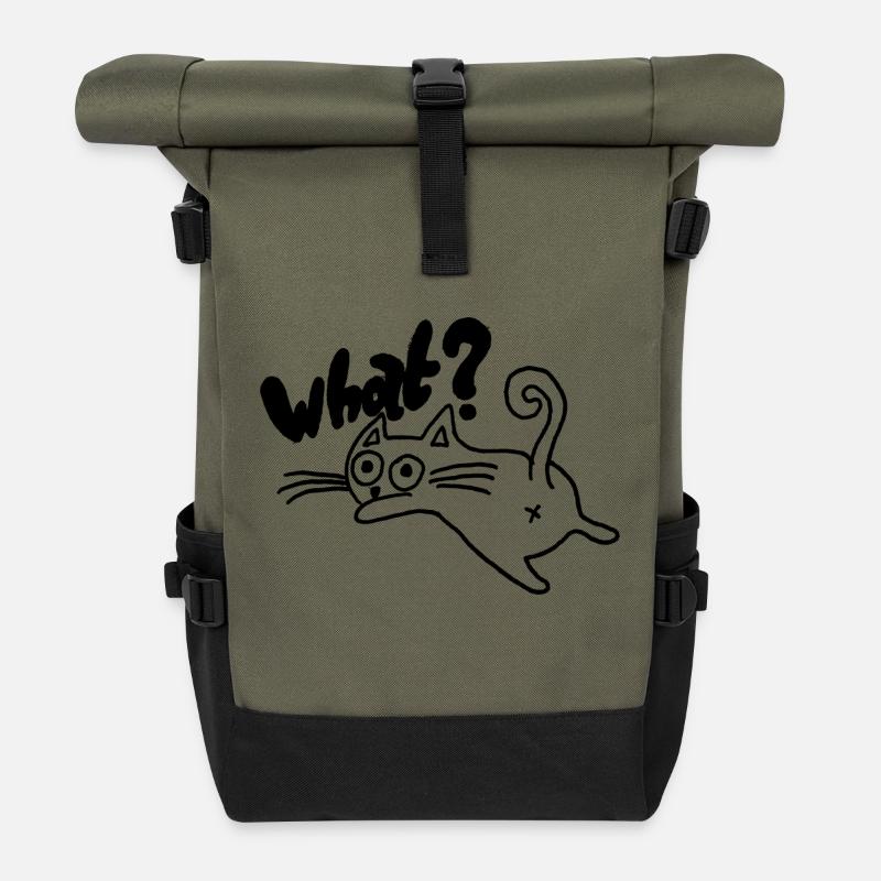 Katze What? Geschenkidee - Rolltop Rucksack - Olive/Schwarz
