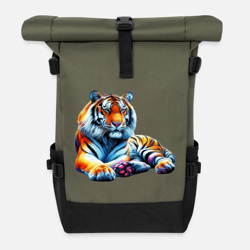 Tiger - Roll Top Backpack - olive/black