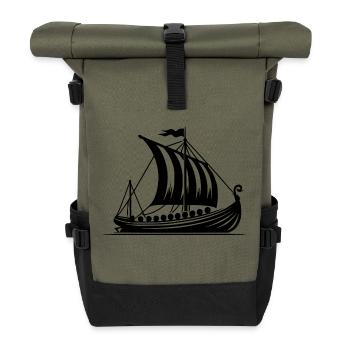 Drachenboot mit Segel Wikinger Style Design - Rolltop Rucksack - Olive/Schwarz - Vorne