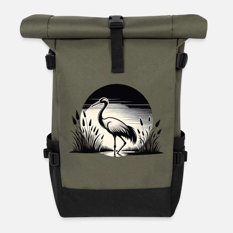 Observation des oiseaux de grue - Sac à dos roll top - olive/noir