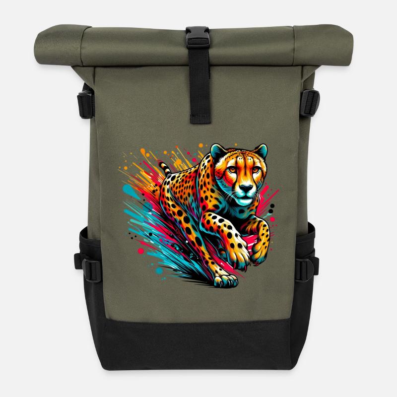 Cheetah - Roll Top Backpack - olive/black