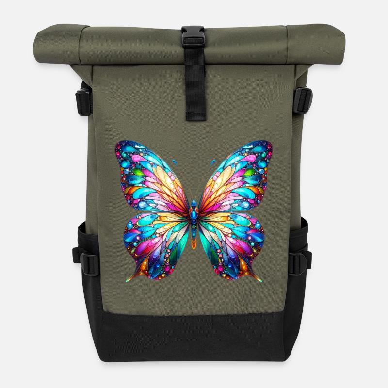 Schmetterling - Rolltop Rucksack - Olive/Schwarz