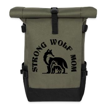 Starke Mama Beste Mama Geschenk Wolf Mutter Kind - Rolltop Rucksack - Olive/Schwarz - Vorne