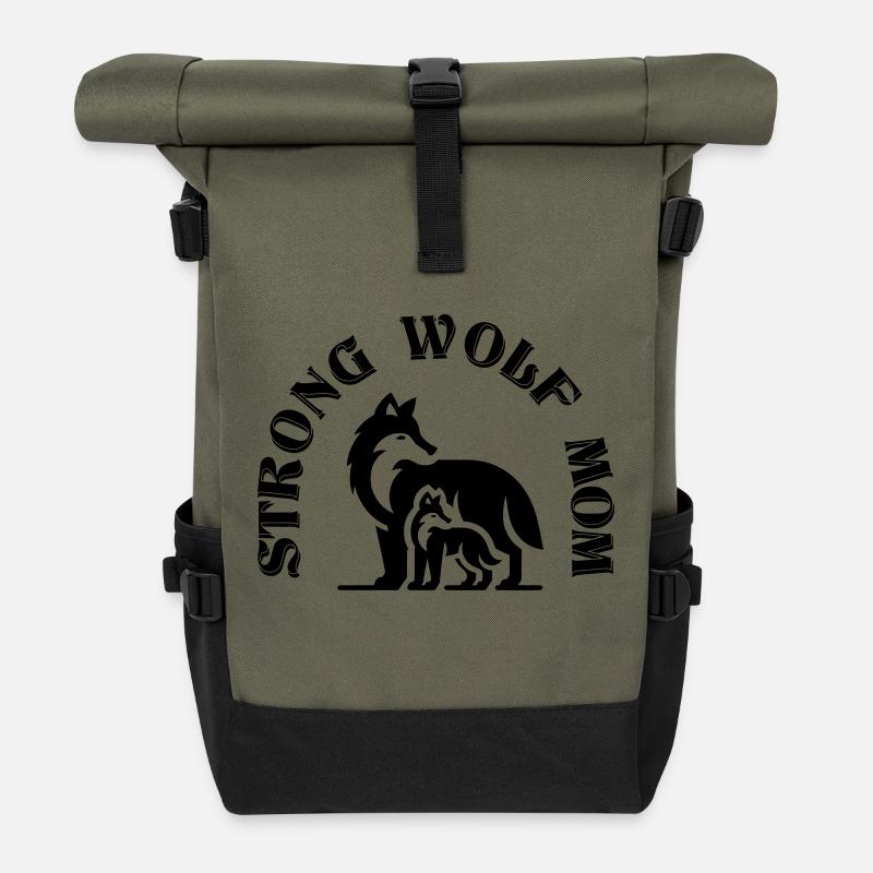Strong Mom Best Mom Gift Wolf Mother Child - Roll Top Backpack - olive/black