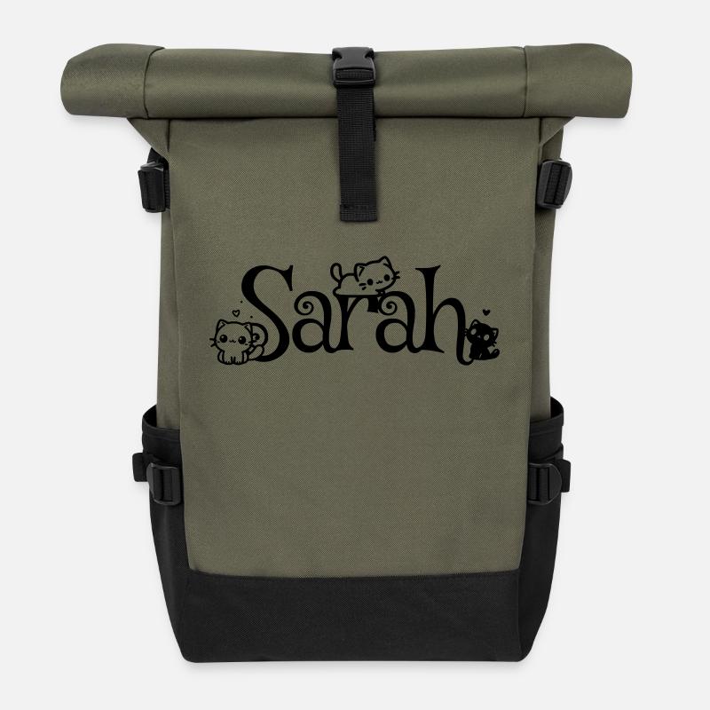 Sarah Name Vorname Kätzchenname - Rolltop Rucksack - Olive/Schwarz
