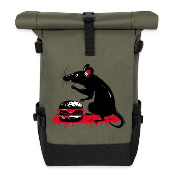 Rat with Burger in Street Art Tattoo Style - Roll Top Backpack - olive/black - Front