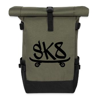 SK8 Skate Skateboard Skater Skatergirl Skaterboy - Rolltop Rucksack - Olive/Schwarz - Vorne