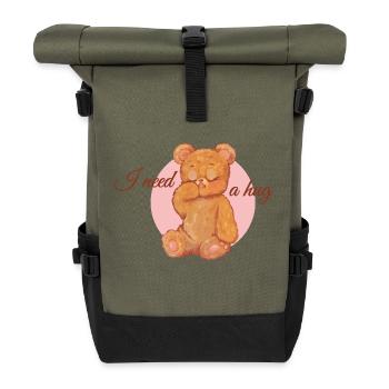 I need a hug - teddy - Roll Top Backpack - olive/black - Front
