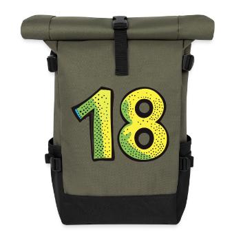 18 Zahl Bunt - Rolltop Rucksack - Olive/Schwarz - Vorne