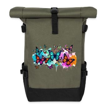 schmetterling,bunt,blumen,graffiti - Rolltop Rucksack - Olive/Schwarz - Vorne