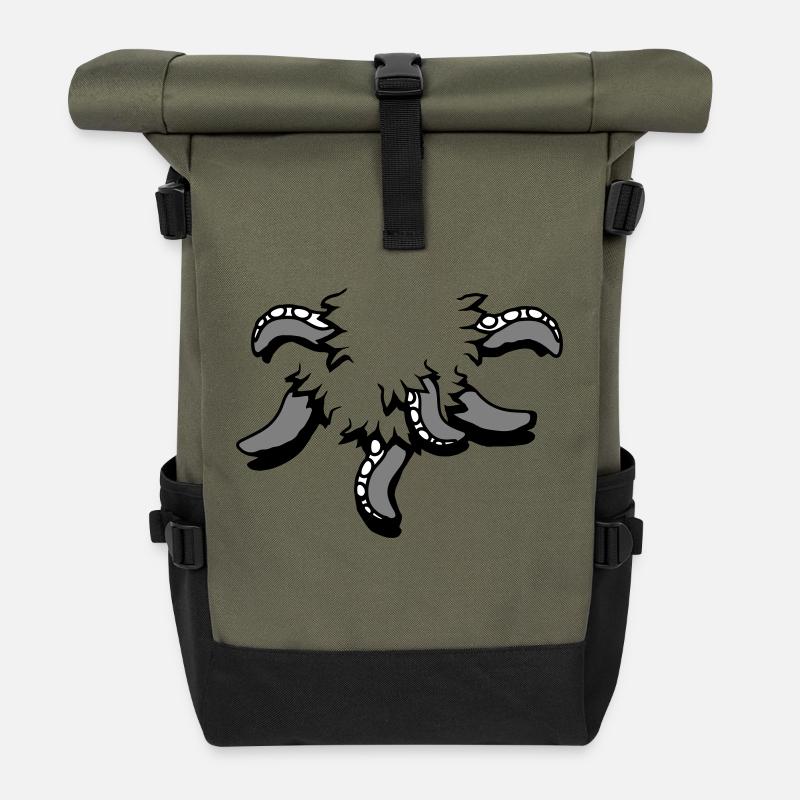 Tentacle Octopus Monster Torn Up Shirt Alien - Roll Top Backpack - olive/black