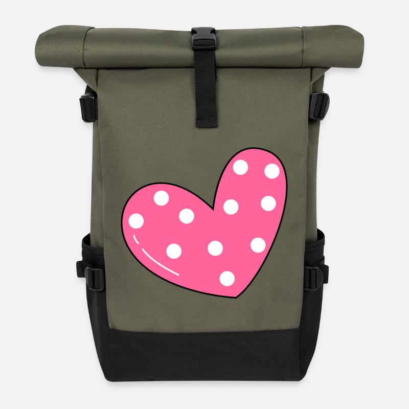 Heart pattern - Roll Top Backpack - olive/black