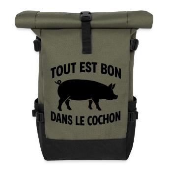 Alles ist gut im Schweinehumor Kochen BBQ - Rolltop Rucksack - Olive/Schwarz - Vorne
