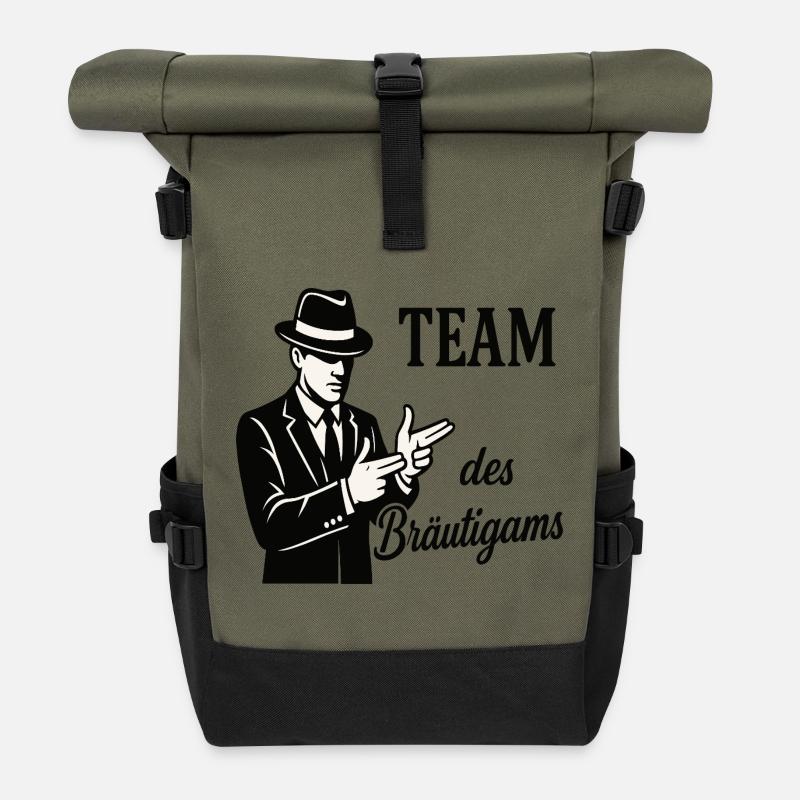Team des Bräutigams Logo Tee - Rolltop Rucksack - Olive/Schwarz