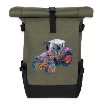 CAD-Röntgen-Traktor Farbenspiel Illustration - Rolltop Rucksack - Olive/Schwarz - Vorne
