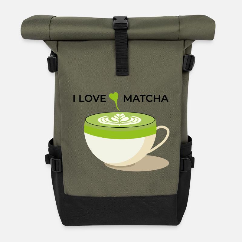I Love Matcha - Rolltop Rucksack - Olive/Schwarz