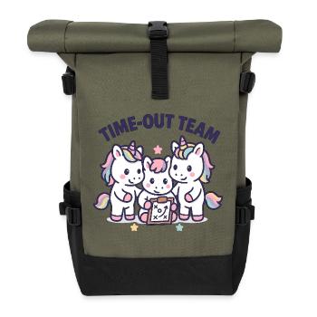 Unicorn Handball Team, Time Out, Kids - Roll Top Backpack - olive/black - Front