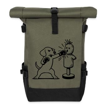 sparring dackel boxen line art  - Rolltop Rucksack - Olive/Schwarz - Vorne