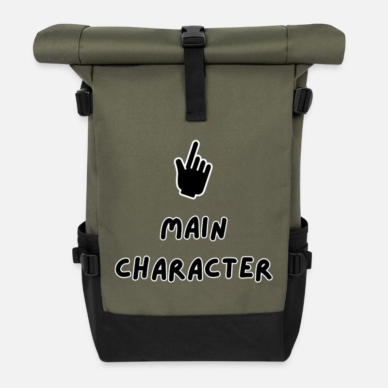 Hauptfigur – Fettes Typografie-Design - Rolltop Rucksack - Olive/Schwarz