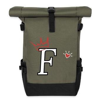 Buchstabe f Kronenherz - Rolltop Rucksack - Olive/Schwarz - Vorne