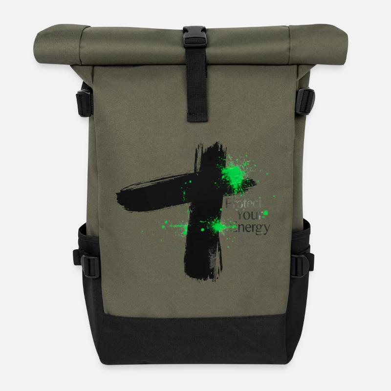 Protect Your Energy - Achtsamkeit Design - Rolltop Rucksack - Olive/Schwarz