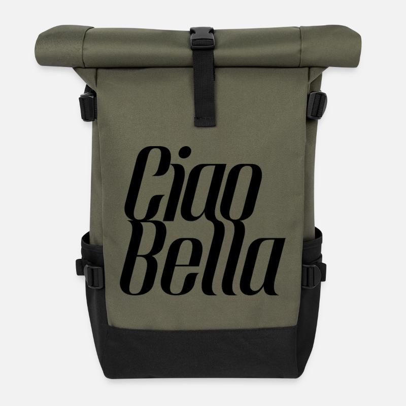 Ciao Bella Italy Saying – Minimal Typo Design - Roll Top Backpack - olive/black