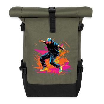Retro B Boy Synthwave - Rolltop Rucksack - Olive/Schwarz - Vorne