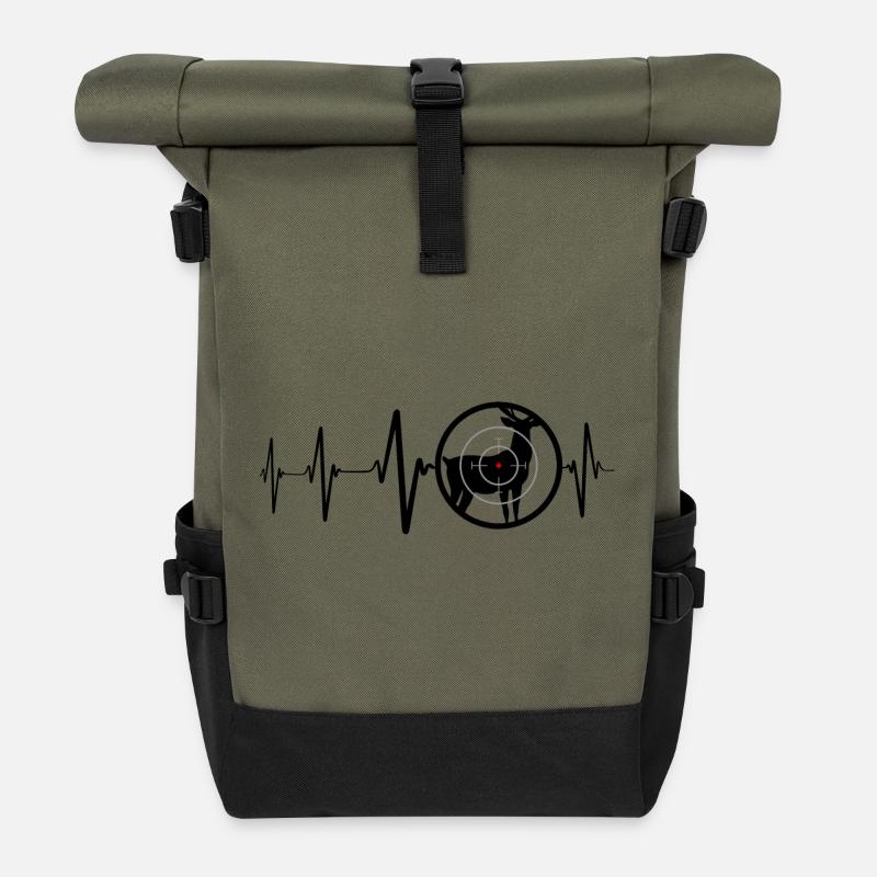 Hunter Heartbeat Design Gift for Hunting - Roll Top Backpack - olive/black