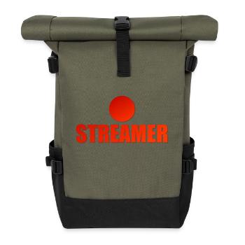Stream Streamer YouTuber Twitch Twitcher Live - Rolltop Rucksack - Olive/Schwarz - Vorne
