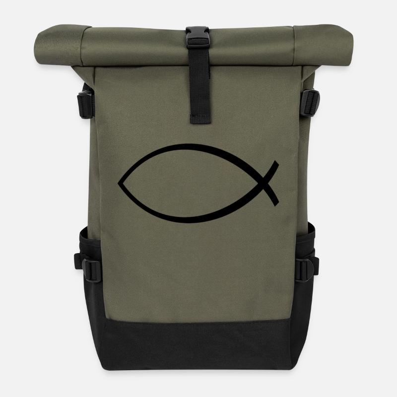 Ichthys Symbol - Sac à dos roll top - olive/noir