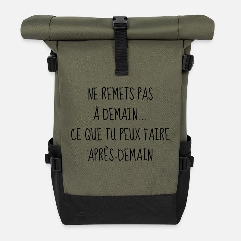Humour - Drôle - Blague - Rire - Fun - Cool - Sac à dos roll top - olive/noir