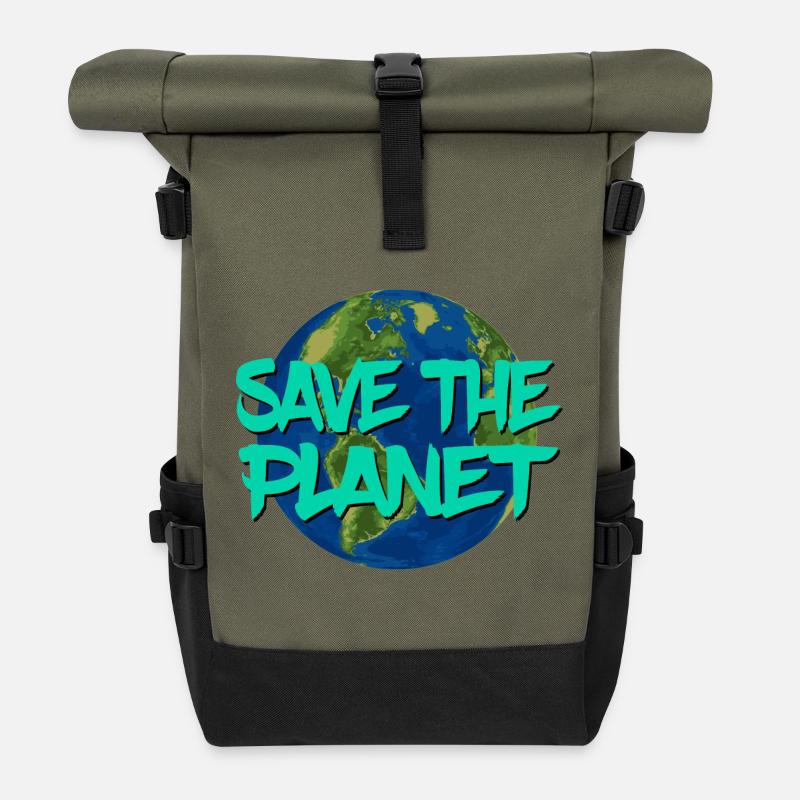 Save the planet - Roll Top Backpack - olive/black